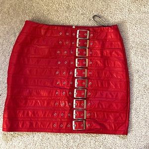 Red faux leather buckled skirt | Missguided